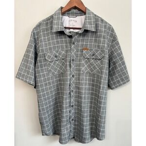 Orvis Size XL Mens Shirt Plaid Short Sleeve‎ Button Up Gray White Lightweight